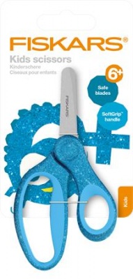 Olló, iskolai, 13 cm, FISKARS "Glitter Kids", kék