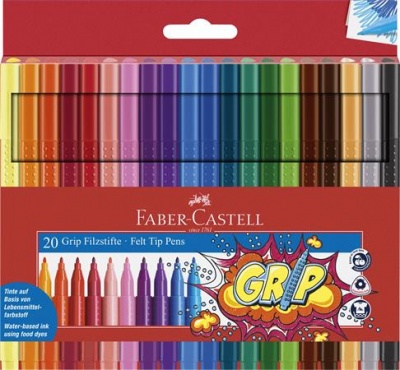 Filctoll készlet, háromszögletű, FABER-CASTELL "Grip", 20 különböző szín